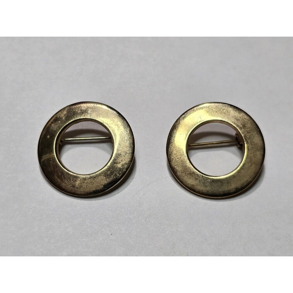 2 Vintage Gold Tone Round Brooch Pin